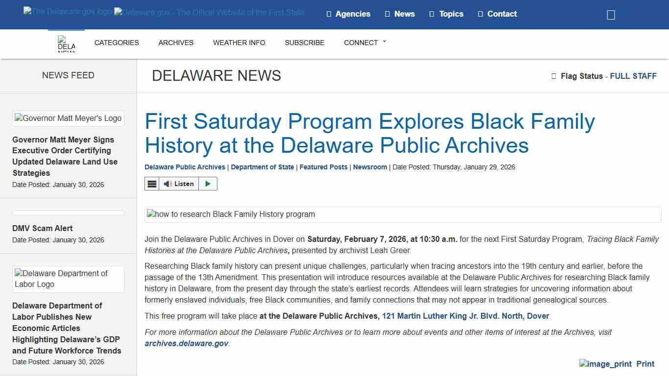 First Saturday Program Explores Black Family History at the Delaware Public Archives - State of Delaware News