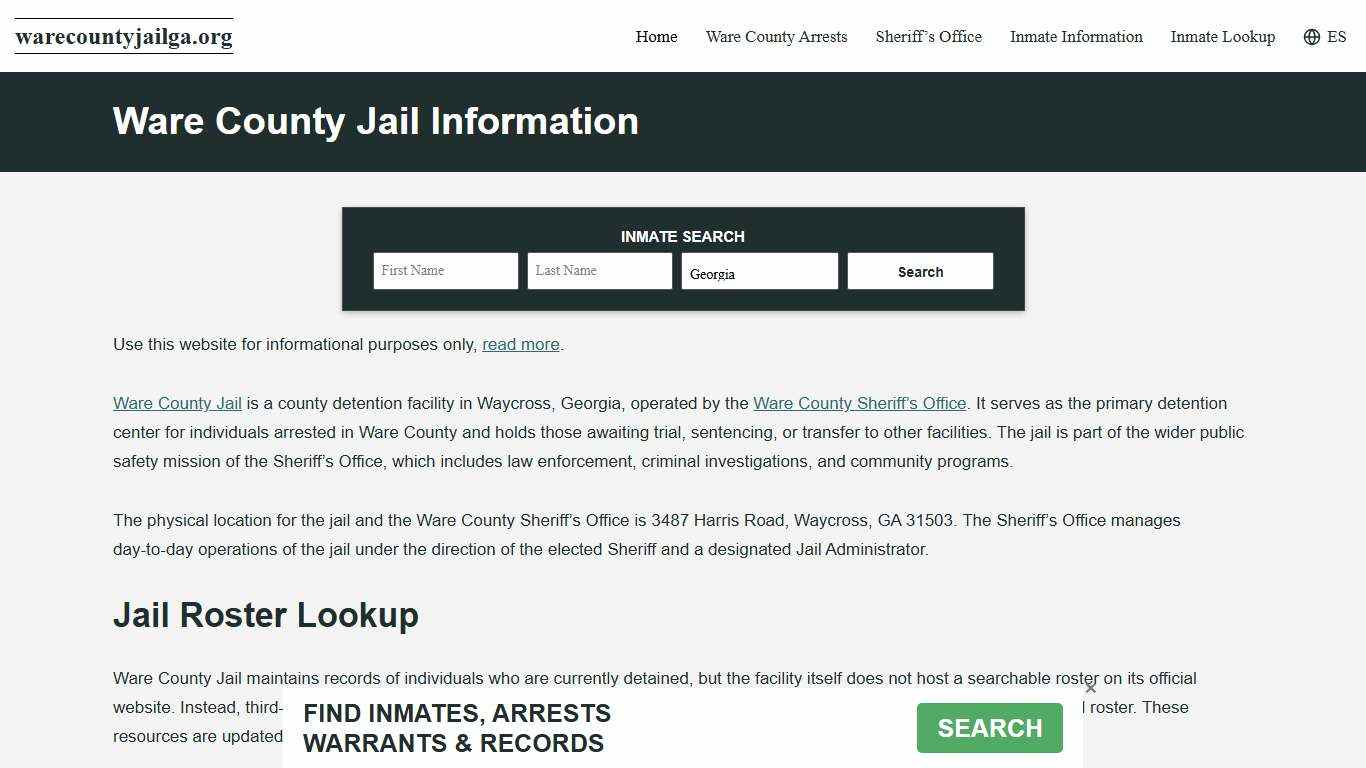 Ware County, GA Jail Roster, Inmate Info